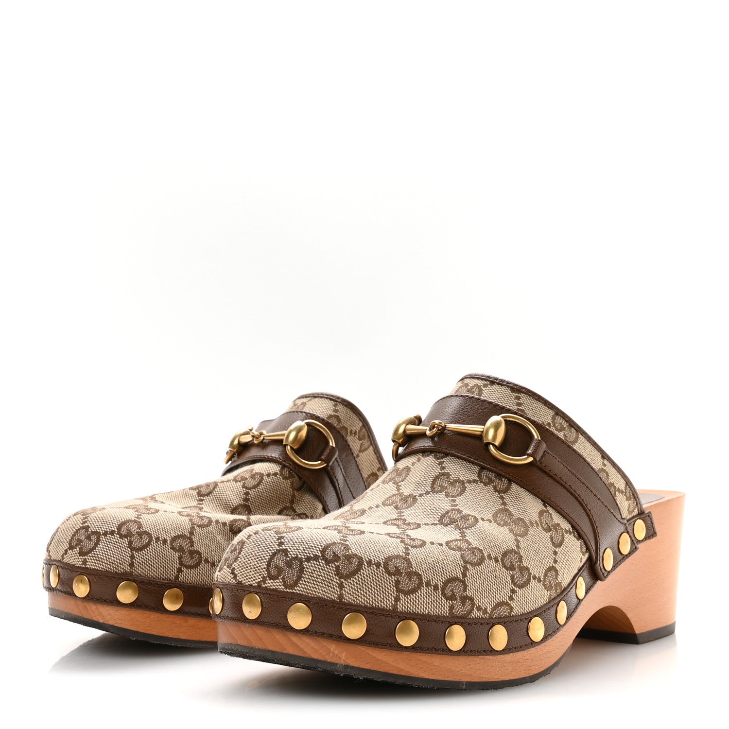 Gucci Monogram Goatskin Horsebit Clog Mules 39 Beige Ebony Brown Sugar 4 of 9