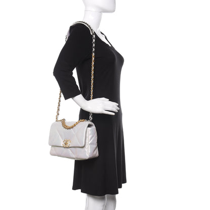 Chanel Iridescent Calfskin Quilted Medium 19 Flap White 2 of 10
