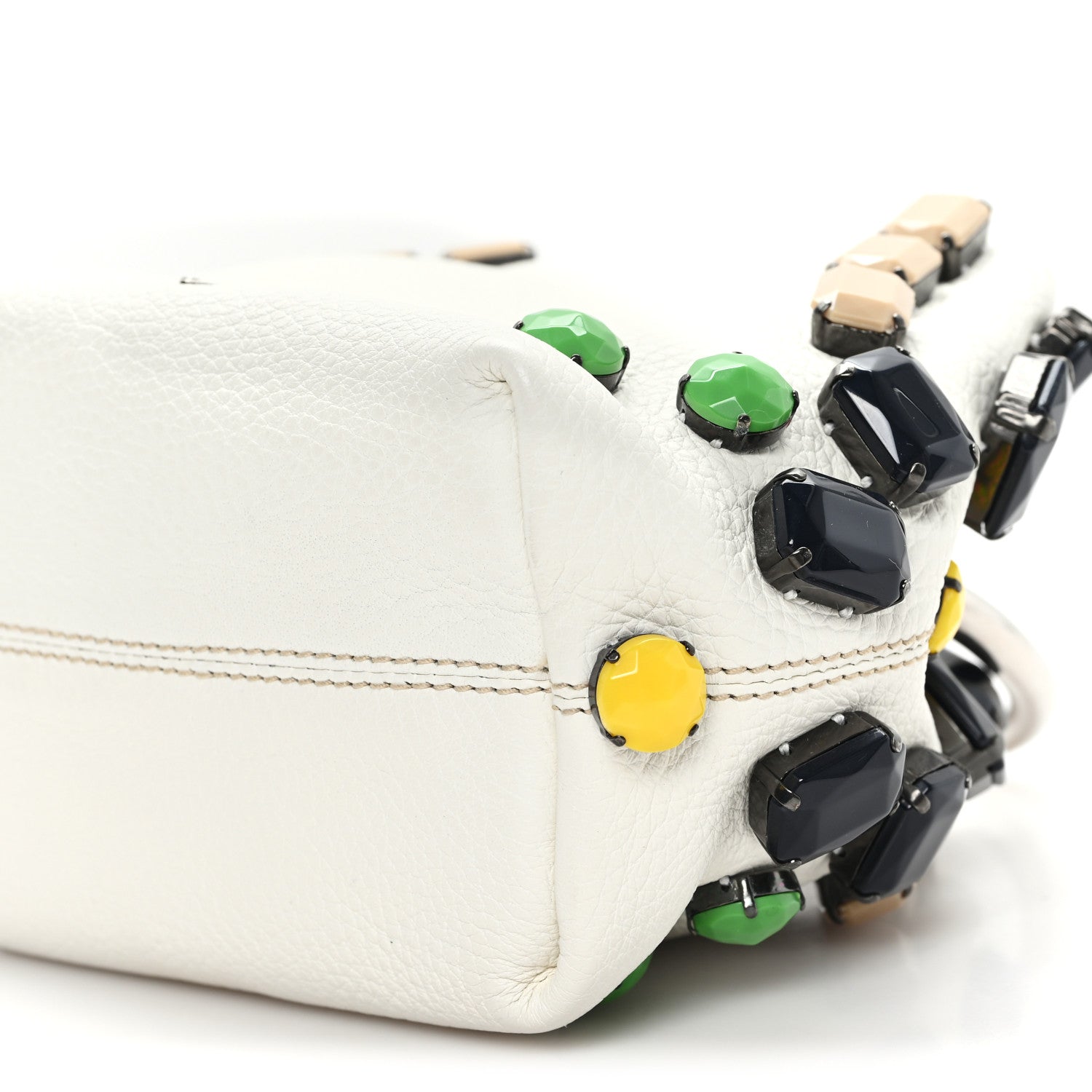 Prada Vitello Daino Crystal Bucket Bag White 9 of 11