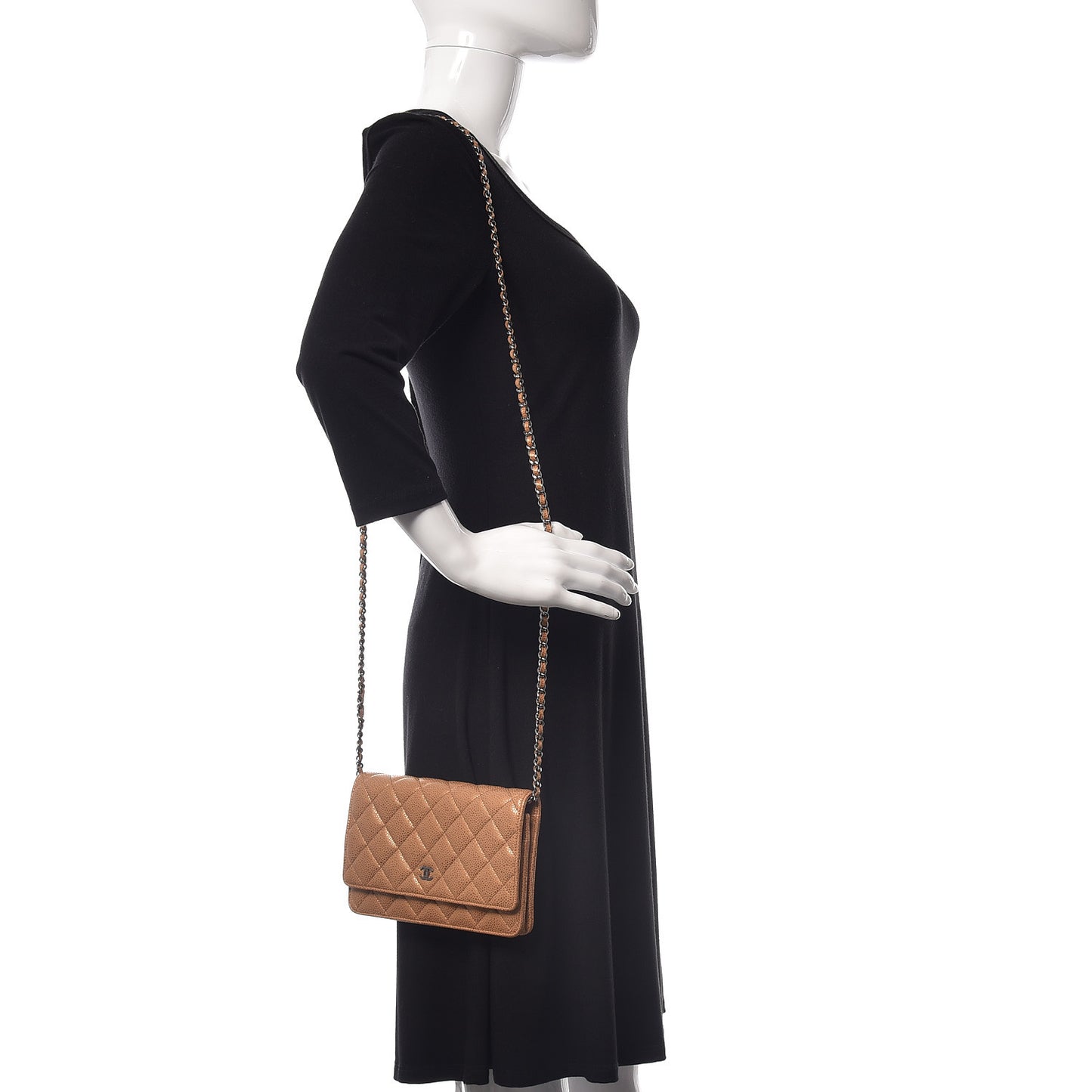 Metallic Caviar Quilted Wallet On Chain WOC Copper