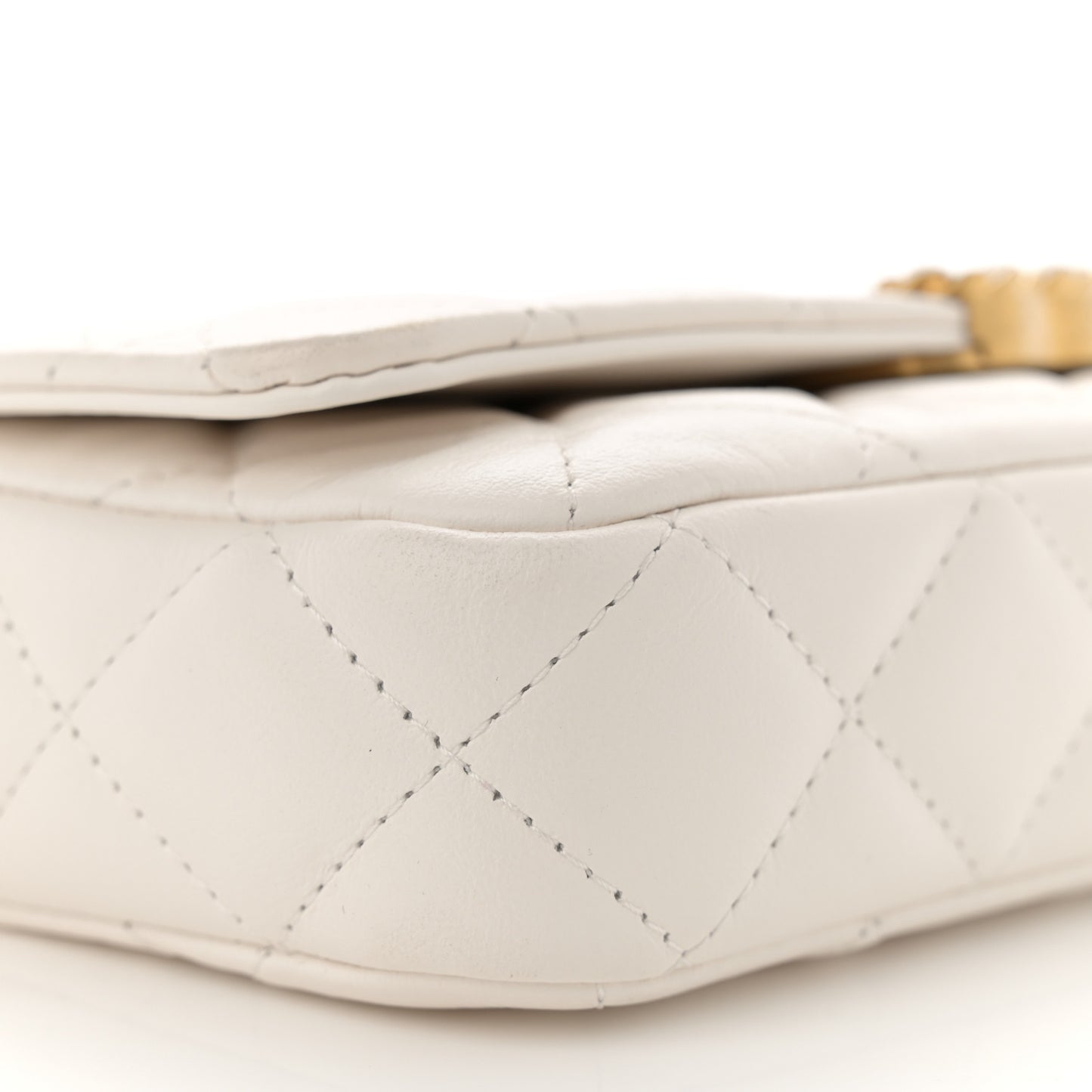 Lambskin Quilted Chanel 19 Flap Phone Holder With Chain White