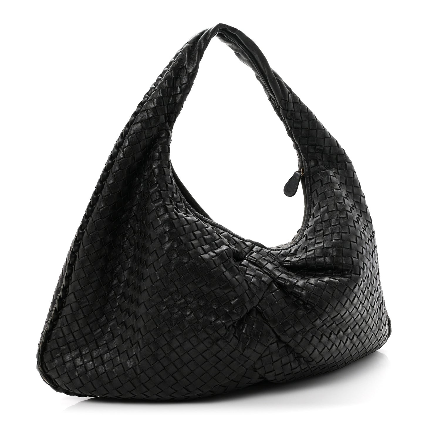Nappa Intrecciato Pleated Large Veneta Hobo Black