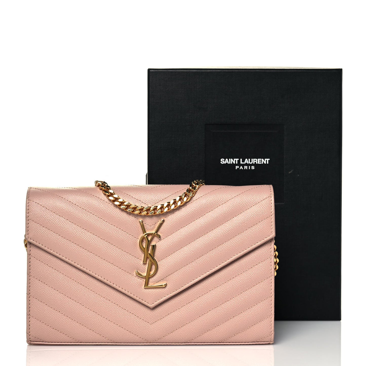 Grain De Poudre Matelasse Chevron Monogram Chain Wallet Pale Pink