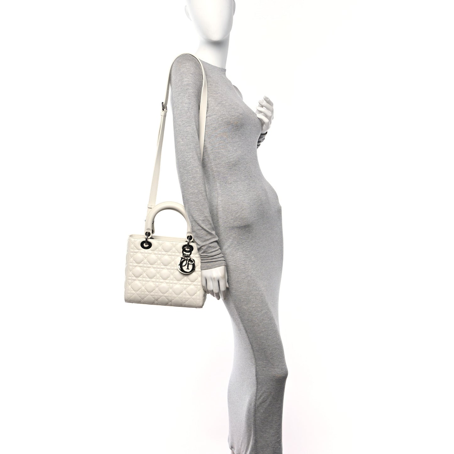 Lambskin Cannage Medium Lady Dior White