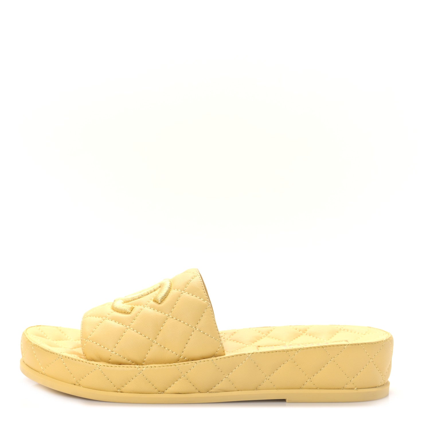 Chanel Lambskin Quilted CC Mules Sandals 38 Yellow 1 of 8