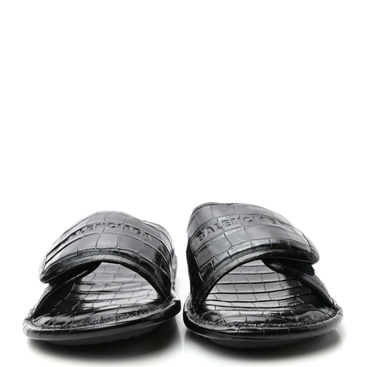 BALENCIAG Calfskin Logo Crocodile Embossed Home Slide Sandals 37 Black