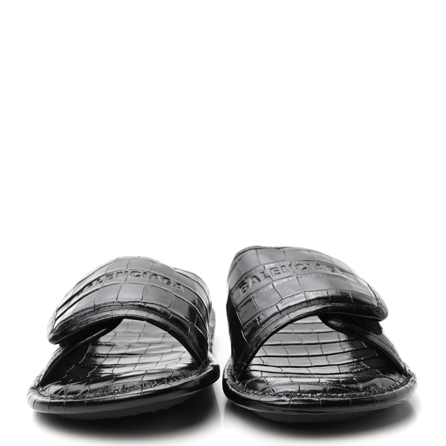 Balenciaga BALENCIAG Calfskin Logo Crocodile Embossed Home Slide Sandals 37 Black 2 of 8
