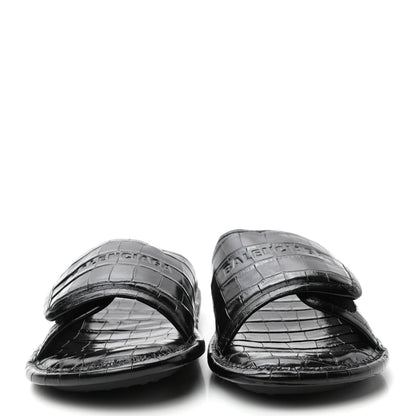 Balenciaga BALENCIAG Calfskin Logo Crocodile Embossed Home Slide Sandals 37 Black 2 of 8