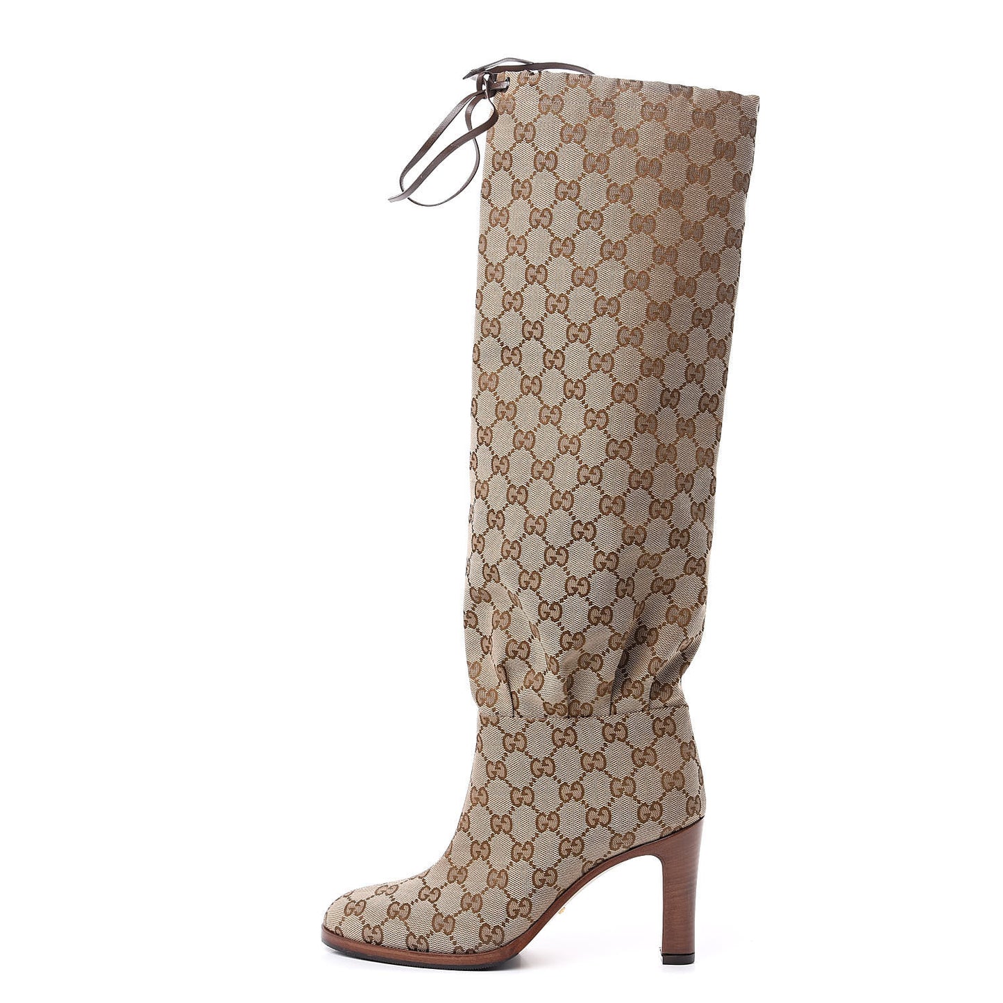 Monogram Lisa Mid Heel Boots 37.5 Beige Ebony