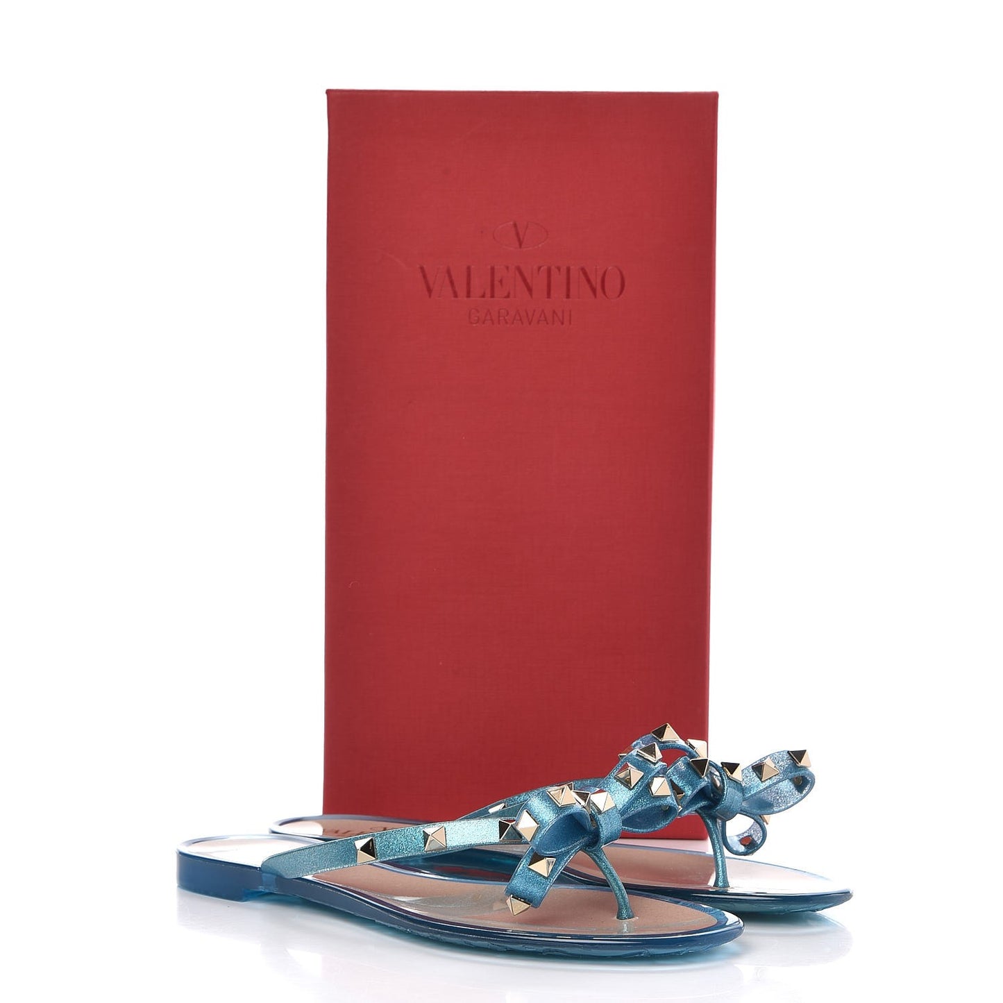 PVC Jelly Glitter Rockstud Bow Thong Sandals 37 Cerulean