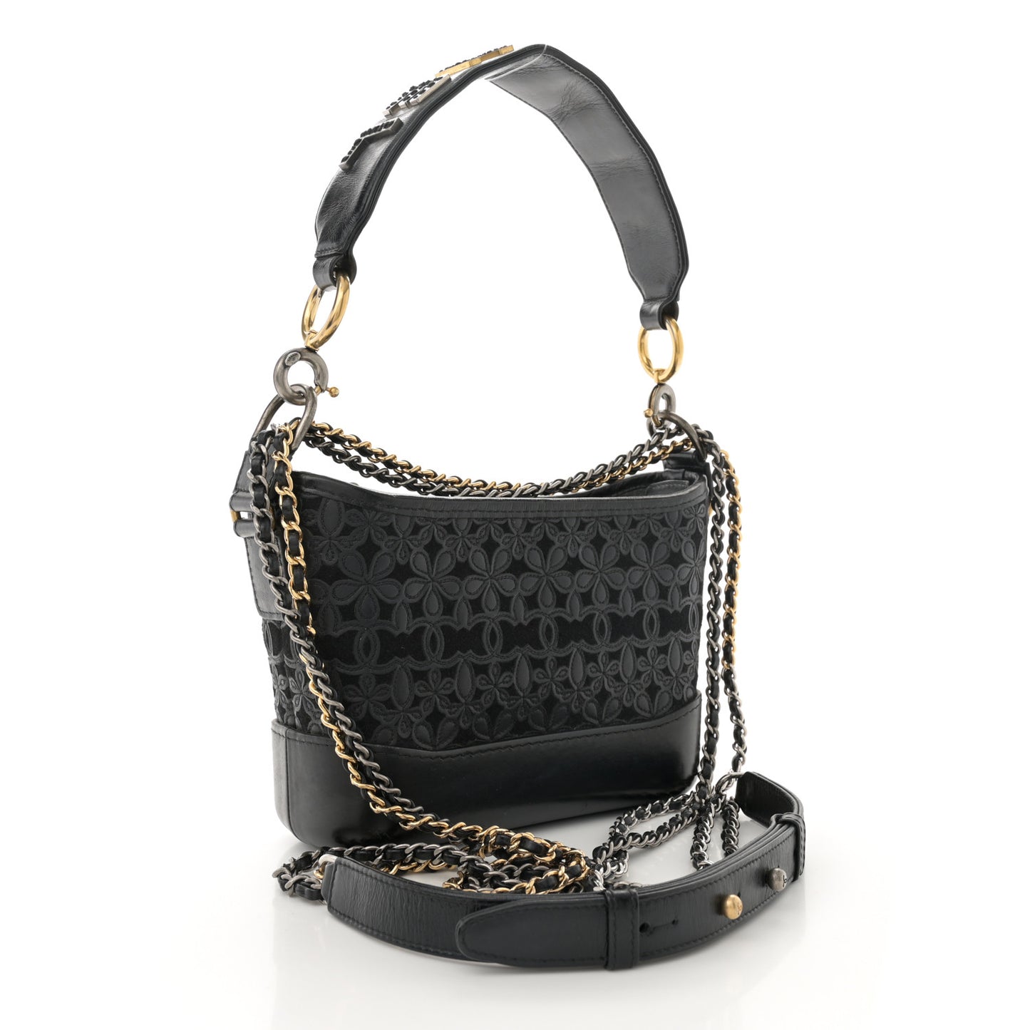 Calfskin Wool Felt Embossed Small Gabrielle Logo Hobo Black