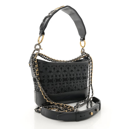 Chanel Calfskin Wool Felt Embossed Small Gabrielle Logo Hobo Black 3 of 14