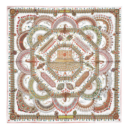 Hermes Silk Parures Des Maharajas Scarf 90 Blanc Corail Vert 1 of 8