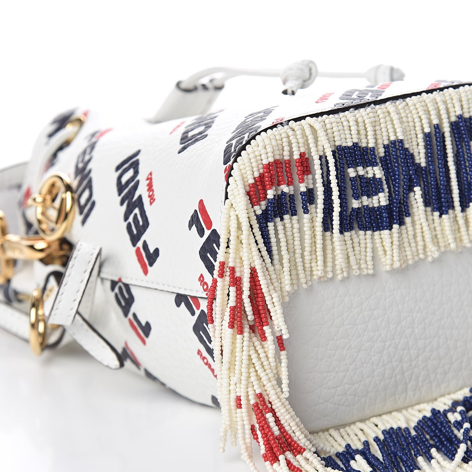 Fendi X FILA Calfskin F is Fendi Mania Fringe Mini Mon Tresor Bucket Bag White 8 of 11