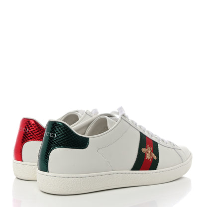 Gucci Calfskin Ayers Bee Embroidered Womens Ace Sneakers 41 White Green 4 of 10