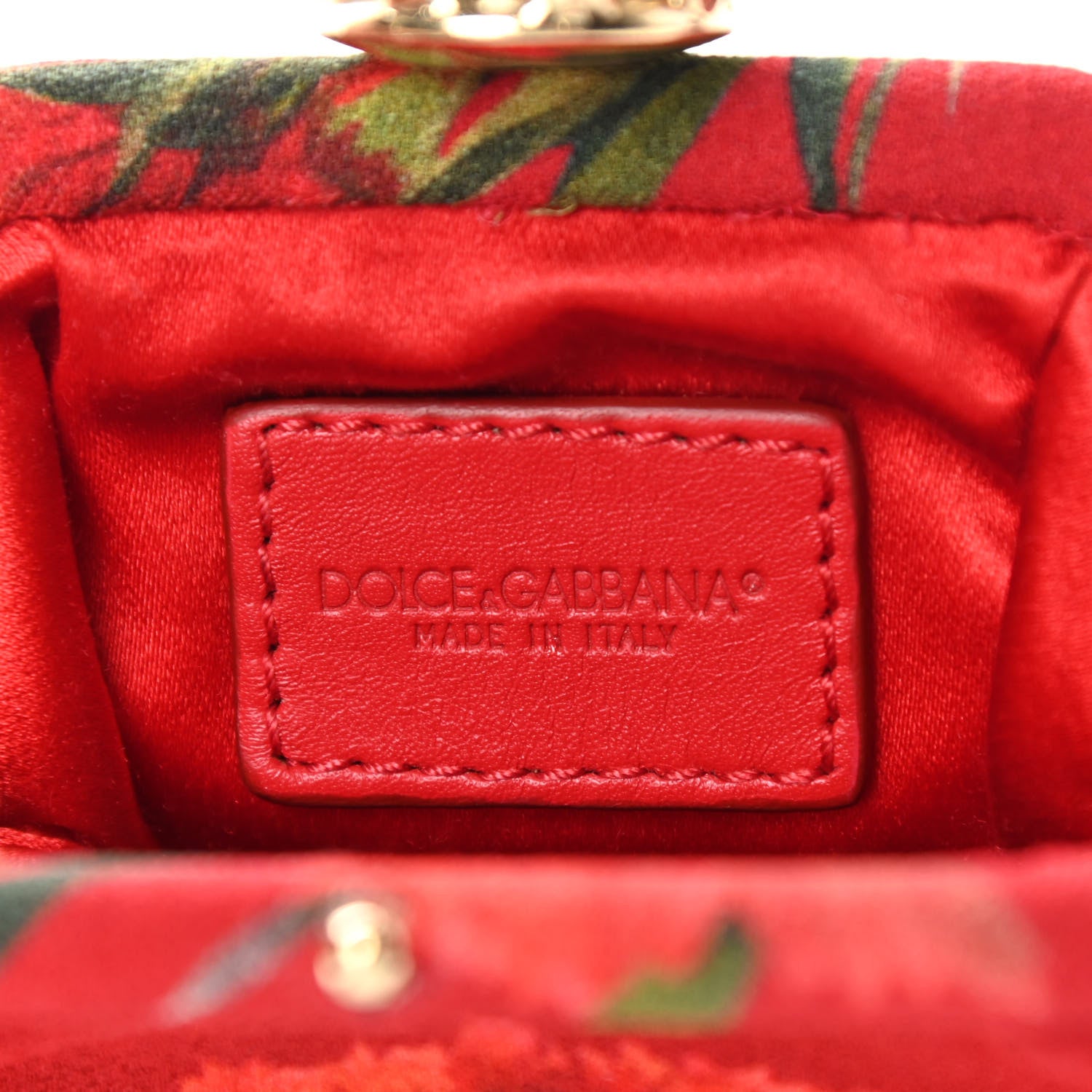 Dolce & Gabbana Fabric Printed Crystal Kiss Lock Chain Crossbody Red 5 of 7