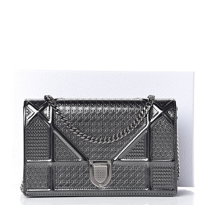 Christian Dior Metallic Patent Micro-Cannage Diorama Wallet on Chain Pouch Onyx Black 14 of 14