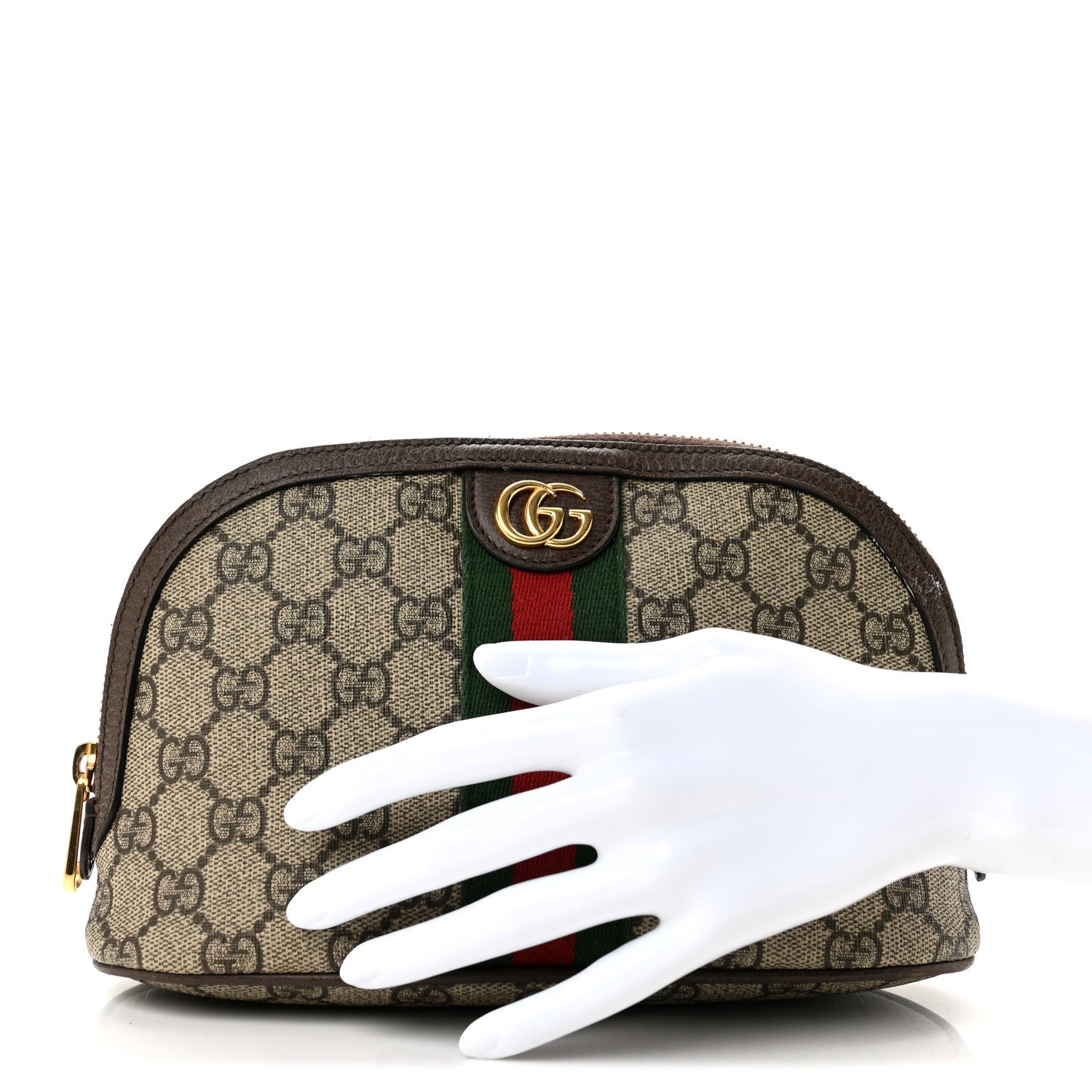 Gucci GG Supreme Monogram Textured Calfskin Web Large Ophidia Cosmetic Case Beige Ebony New Acero 2 of 9