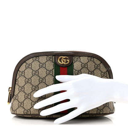 Gucci GG Supreme Monogram Textured Calfskin Web Large Ophidia Cosmetic Case Beige Ebony New Acero 2 of 9