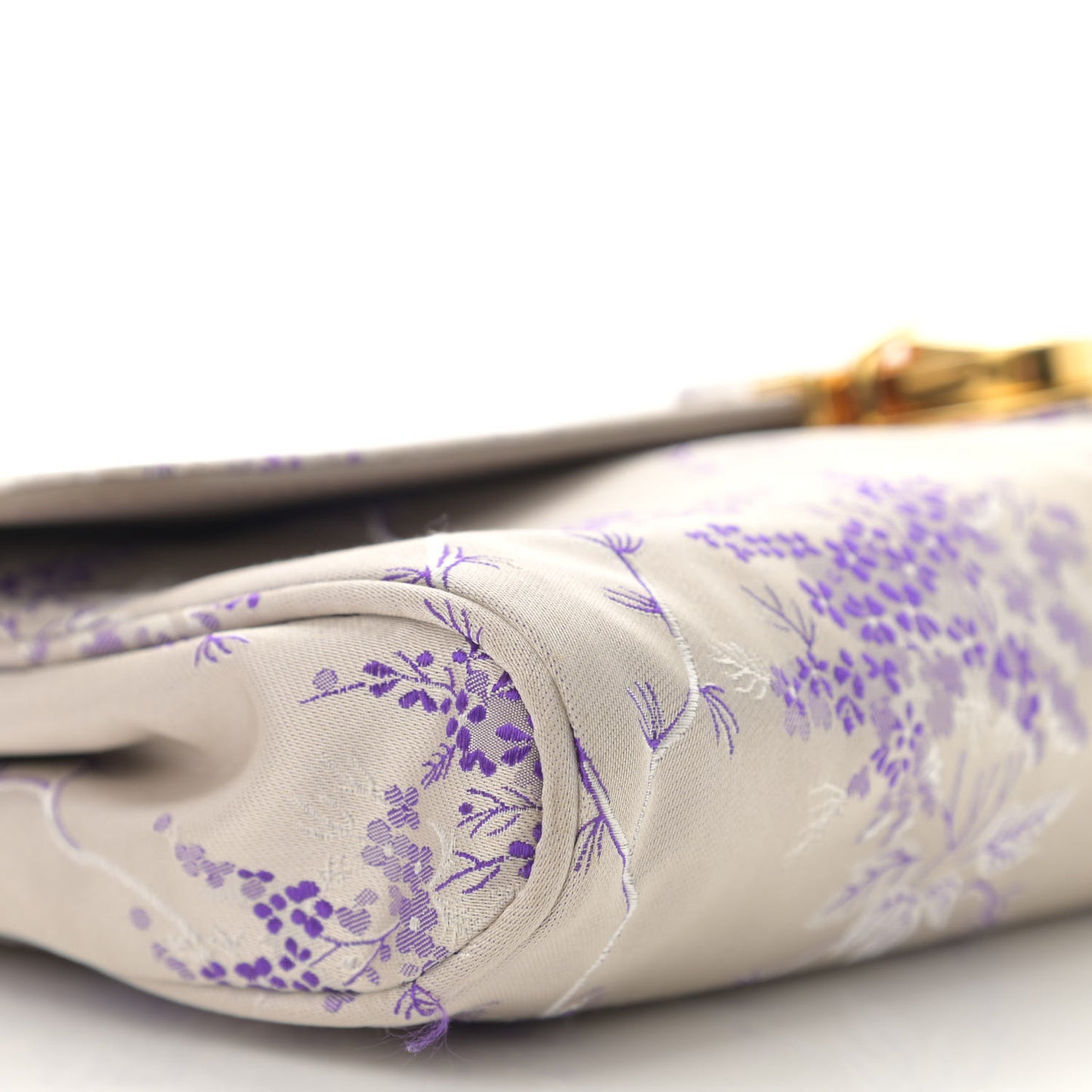 Satin Floral Embroidered Pushlock Flap Bag Purple Multicolor