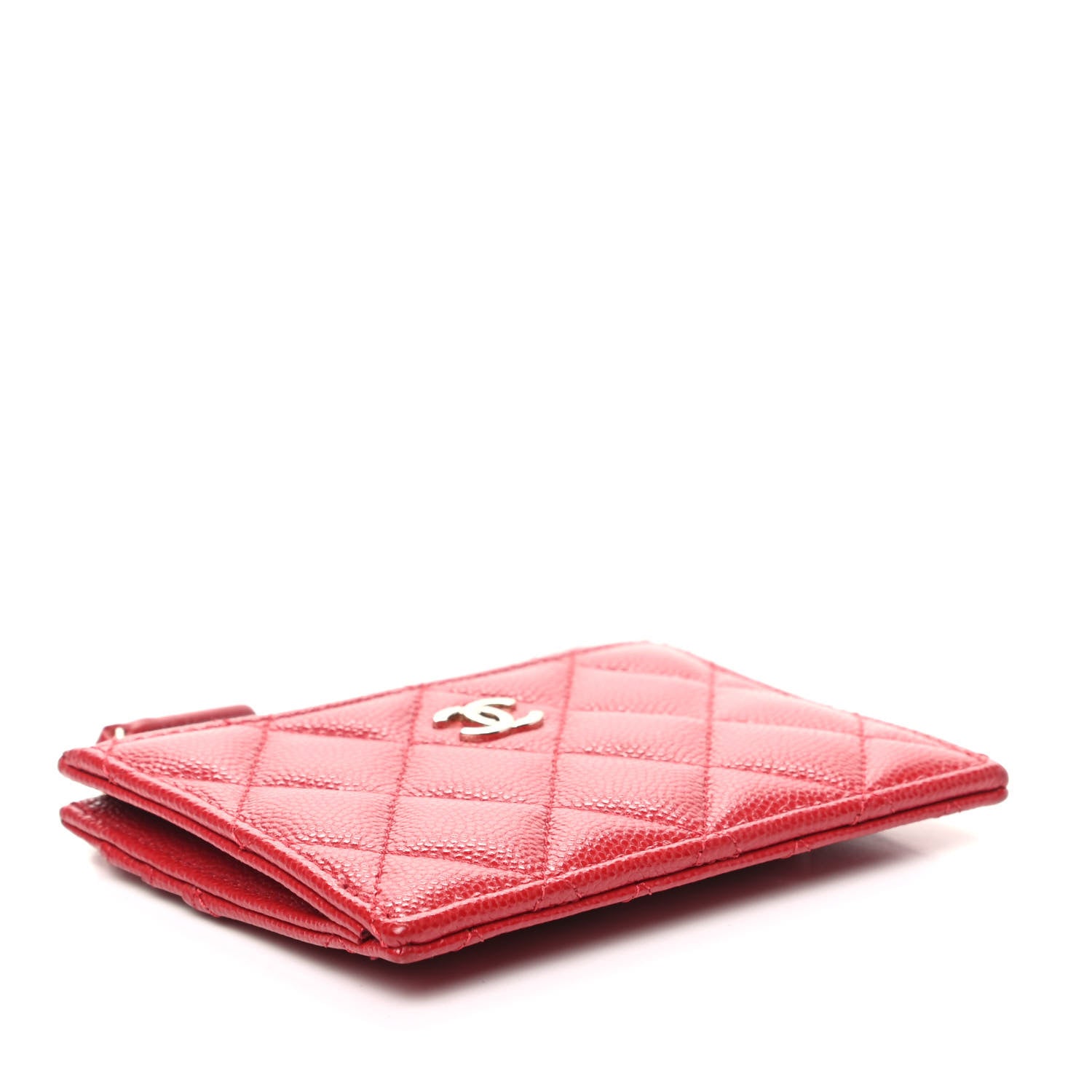 Chanel Caviar Quilted CC Zip Card Holder Red 4 of 8