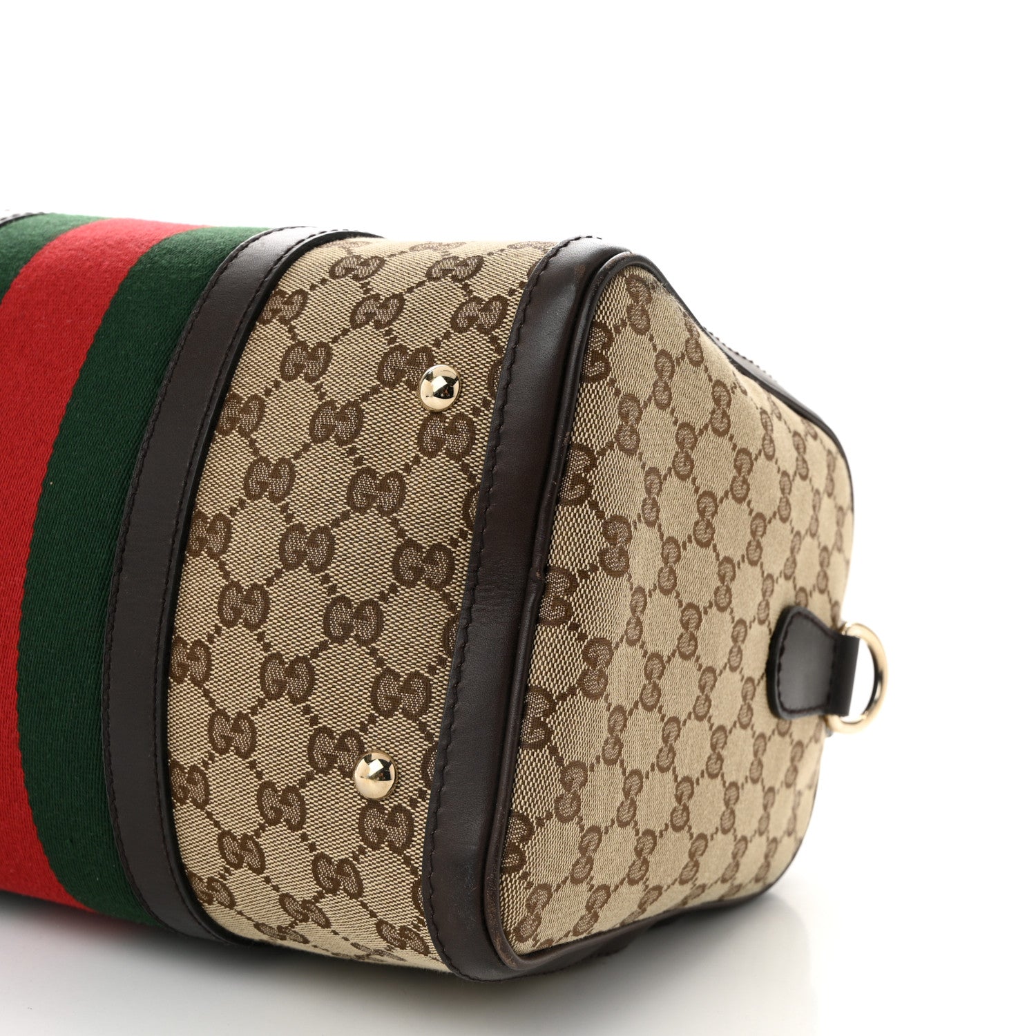 Gucci Monogram Selleria Calfskin Vintage Web Medium Boston Beige Ebony Cocoa 10 of 13