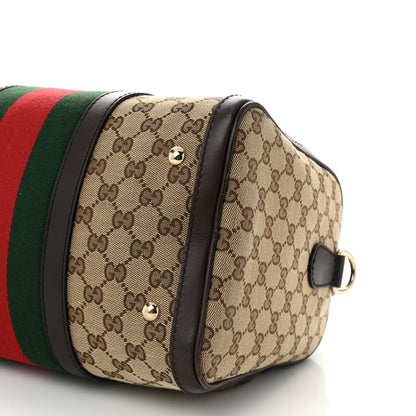 Gucci Monogram Selleria Calfskin Vintage Web Medium Boston Beige Ebony Cocoa 10 of 13