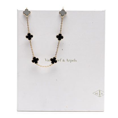 Van Cleef & Arpels 18K Yellow Gold Black Onyx 10 Motifs Vintage Alhambra Necklace 5 of 5