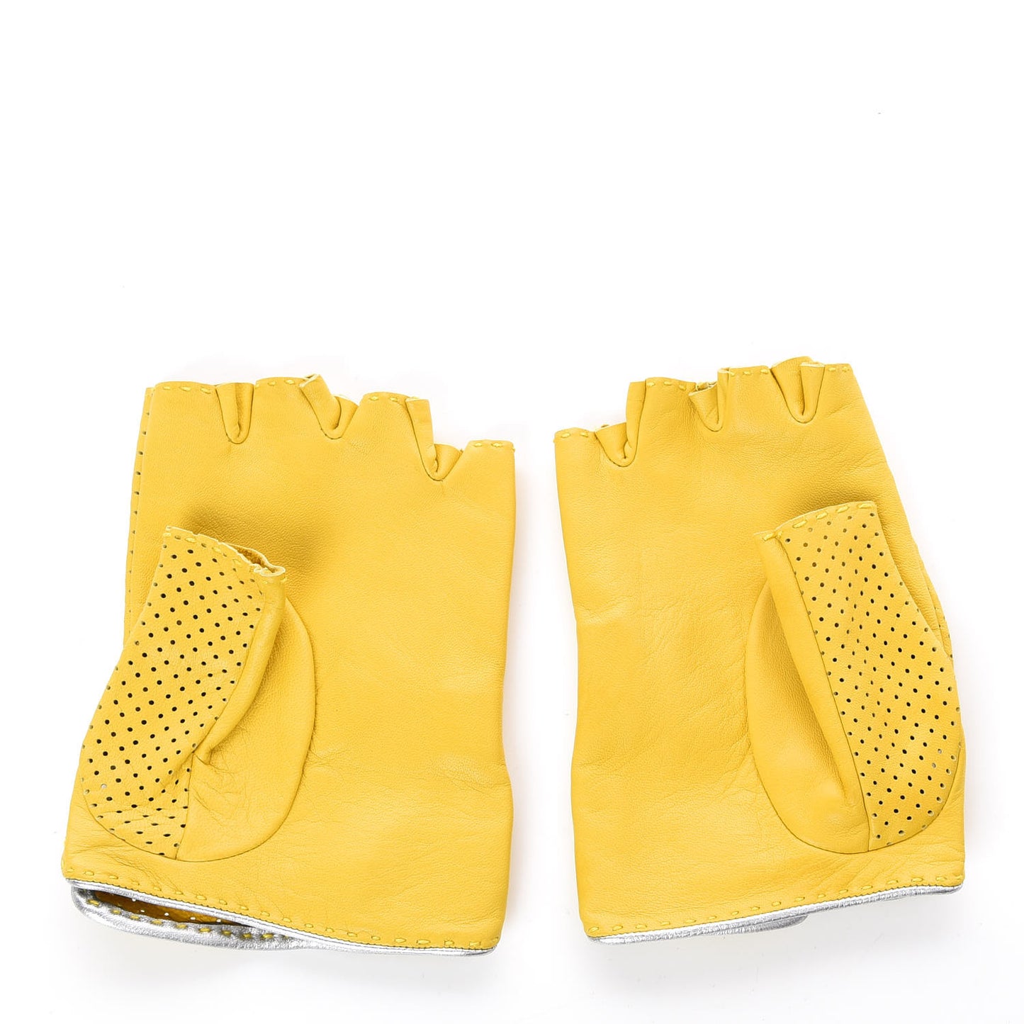 Lambskin Perforated Fingerless Gloves 8 Yellow