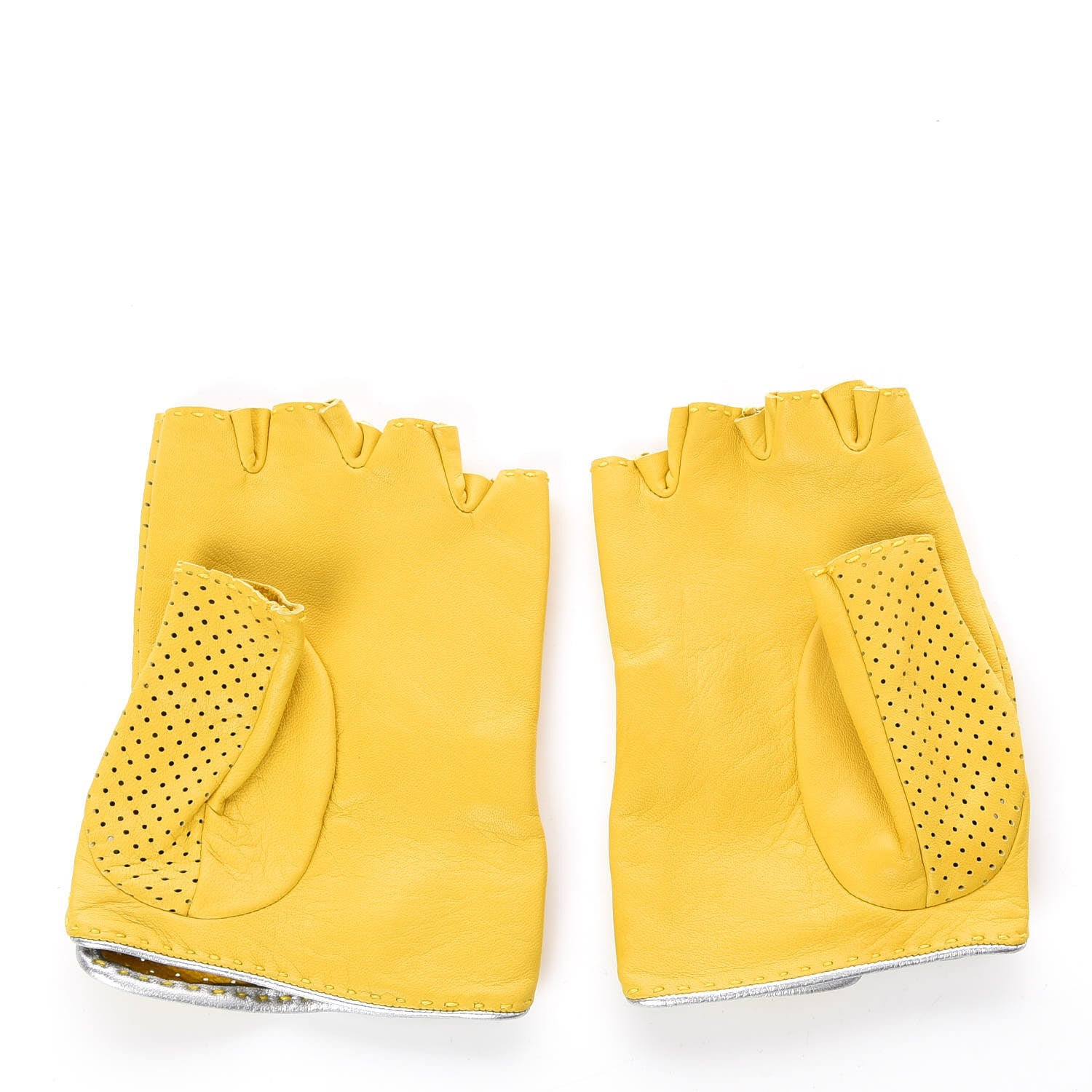 Chanel Lambskin Perforated Fingerless Gloves 8 Yellow 3 of 4