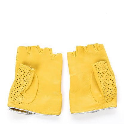 Chanel Lambskin Perforated Fingerless Gloves 8 Yellow 3 of 4