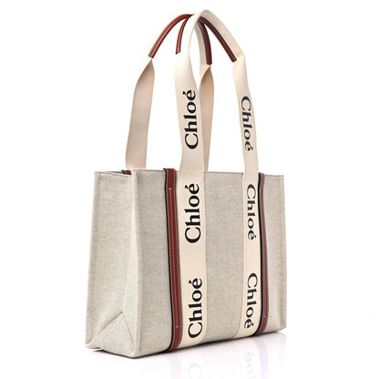 Chloe Cotton Calfskin Medium Woody Ribbon Tote White Brown 3 of 12