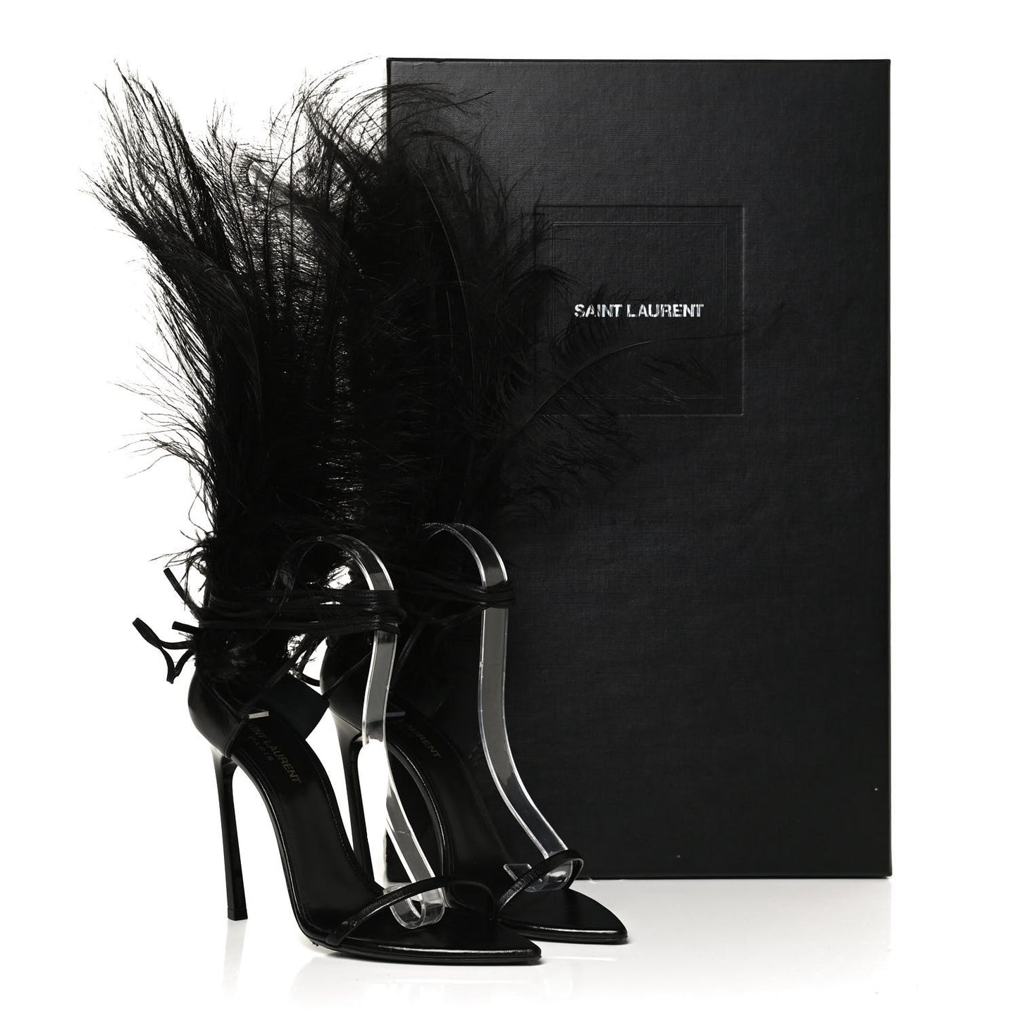 Feather Embellished Calfskin Talitha Ankle-Wrap Sandals 39 Black