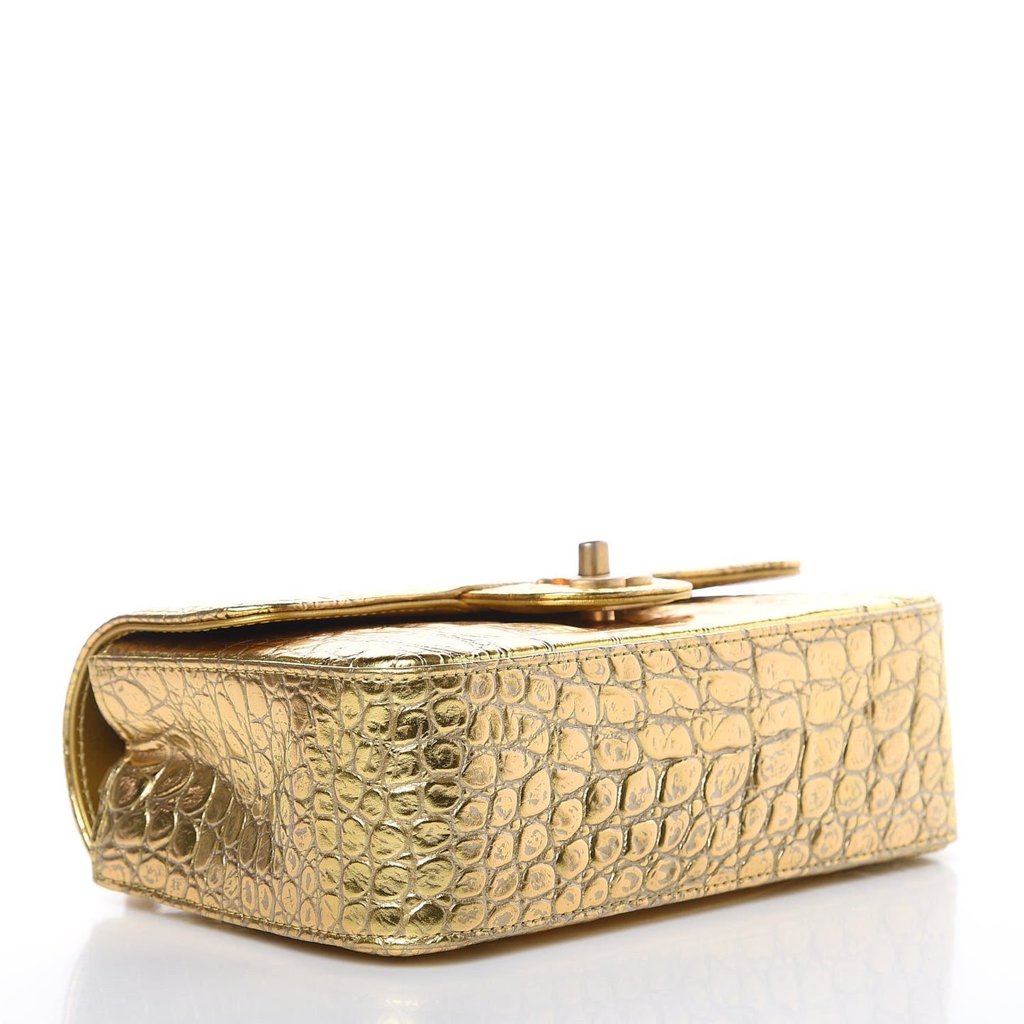 Metallic Calfskin Crocodile Embossed Cocodile Rectangular Mini Flap Gold