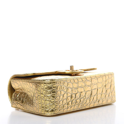 Chanel Metallic Calfskin Crocodile Embossed Cocodile Rectangular Mini Flap Gold 4 of 10