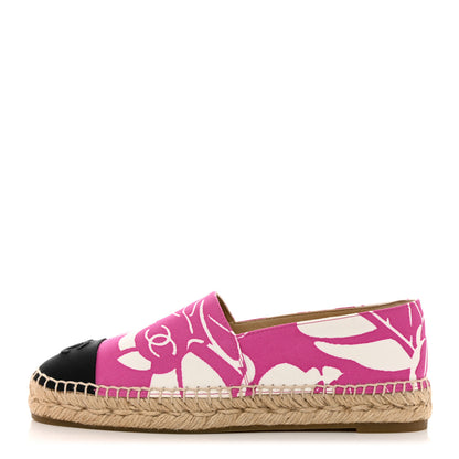 Chanel Cotton Grosgrain CC Printed Espadrilles 38 Pink Ecru Black 1 of 7