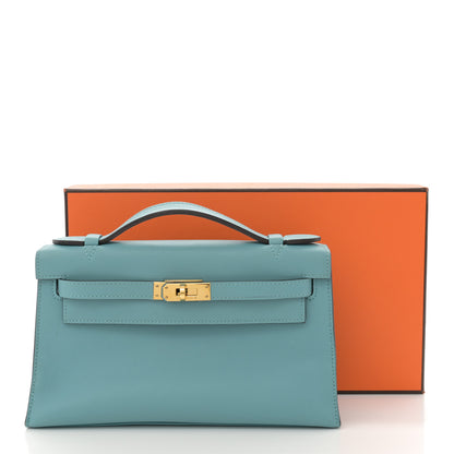 Hermes Swift Kelly Pochette Clutch Bleu Saint Cyr 13 of 13