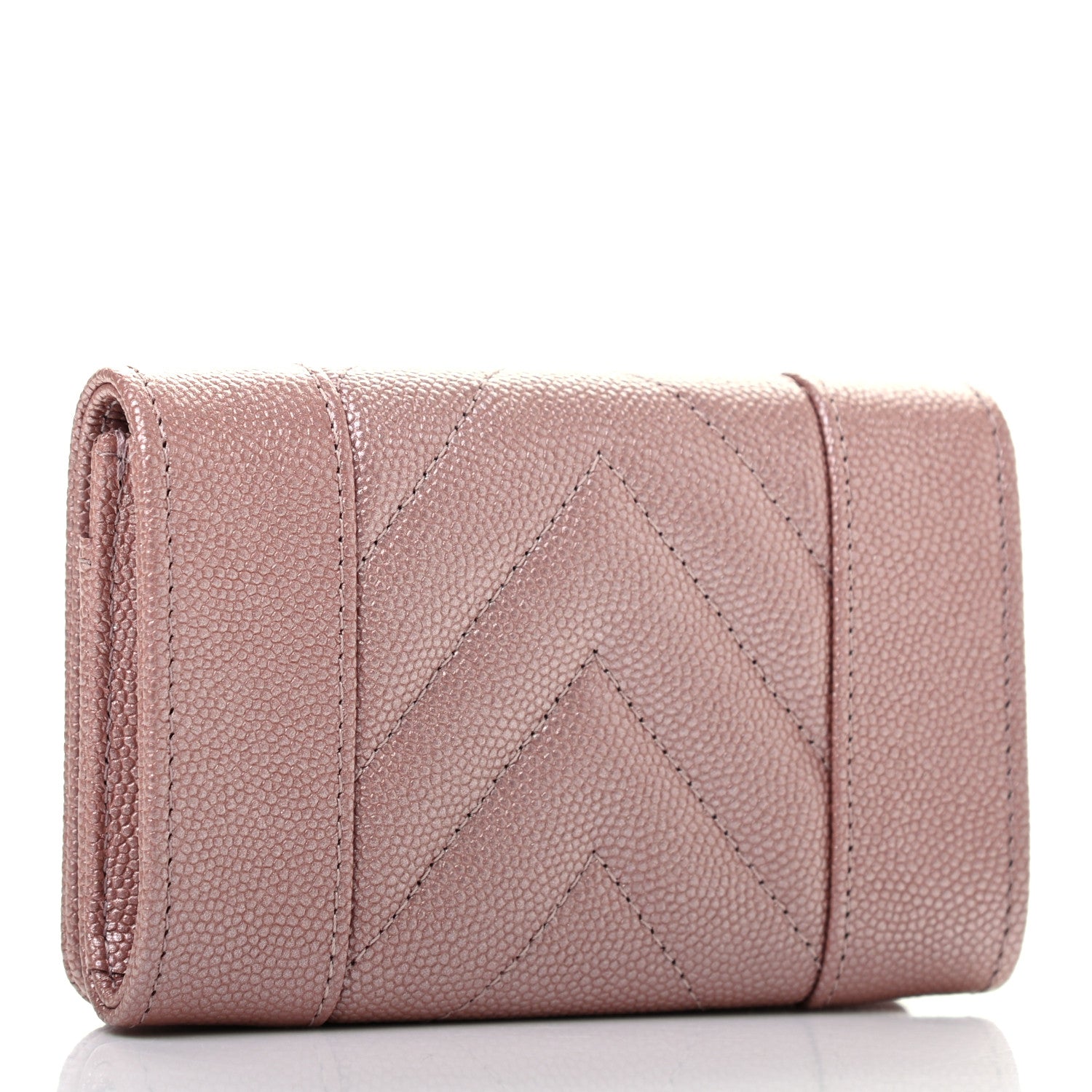 Chanel Metallic Caviar Chevron Quilted Vintage Mademoiselle Flap Card Holder Pink 3 of 8