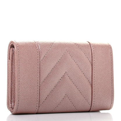 Chanel Metallic Caviar Chevron Quilted Vintage Mademoiselle Flap Card Holder Pink 3 of 8