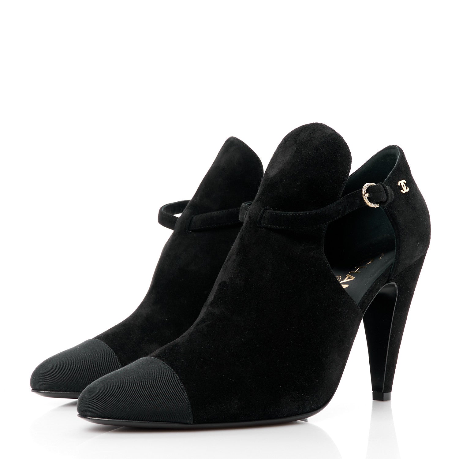 Chanel Suede Calfskin Grosgrain Cut Out Pumps 40.5 Black 3 of 9