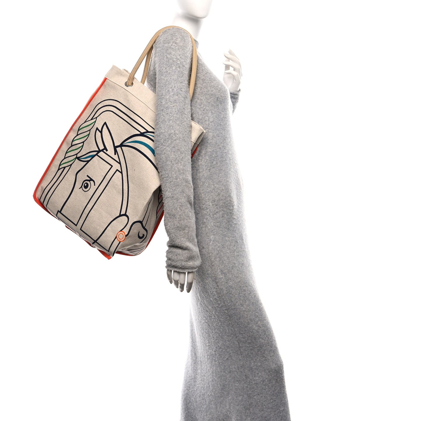H Canvas Quadrige Beach Bag Bleu Jaune Rose