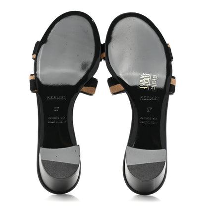 Hermes Moire Goatskin Oasis Sandals 37 Black Beige 5 of 9