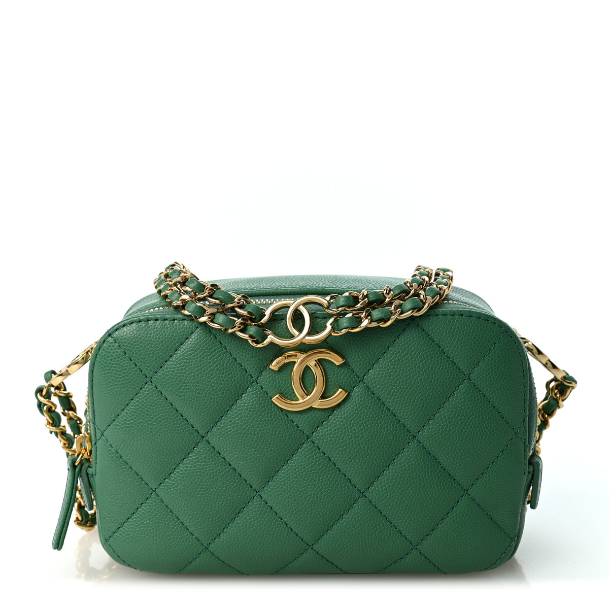 Caviar Quilted Mini CC You Camera Case Dark Green