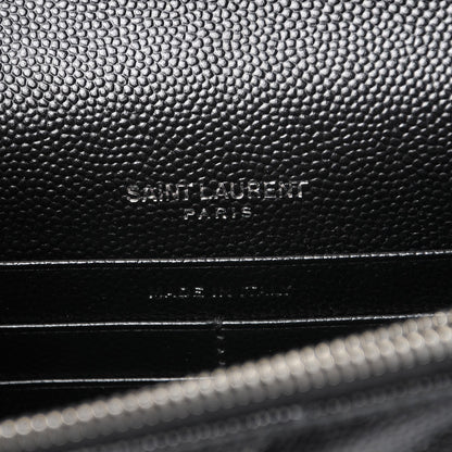 Saint Laurent Grain De Poudre Matelasse Chevron Monogram Envelope Chain Wallet Black 6 of 6