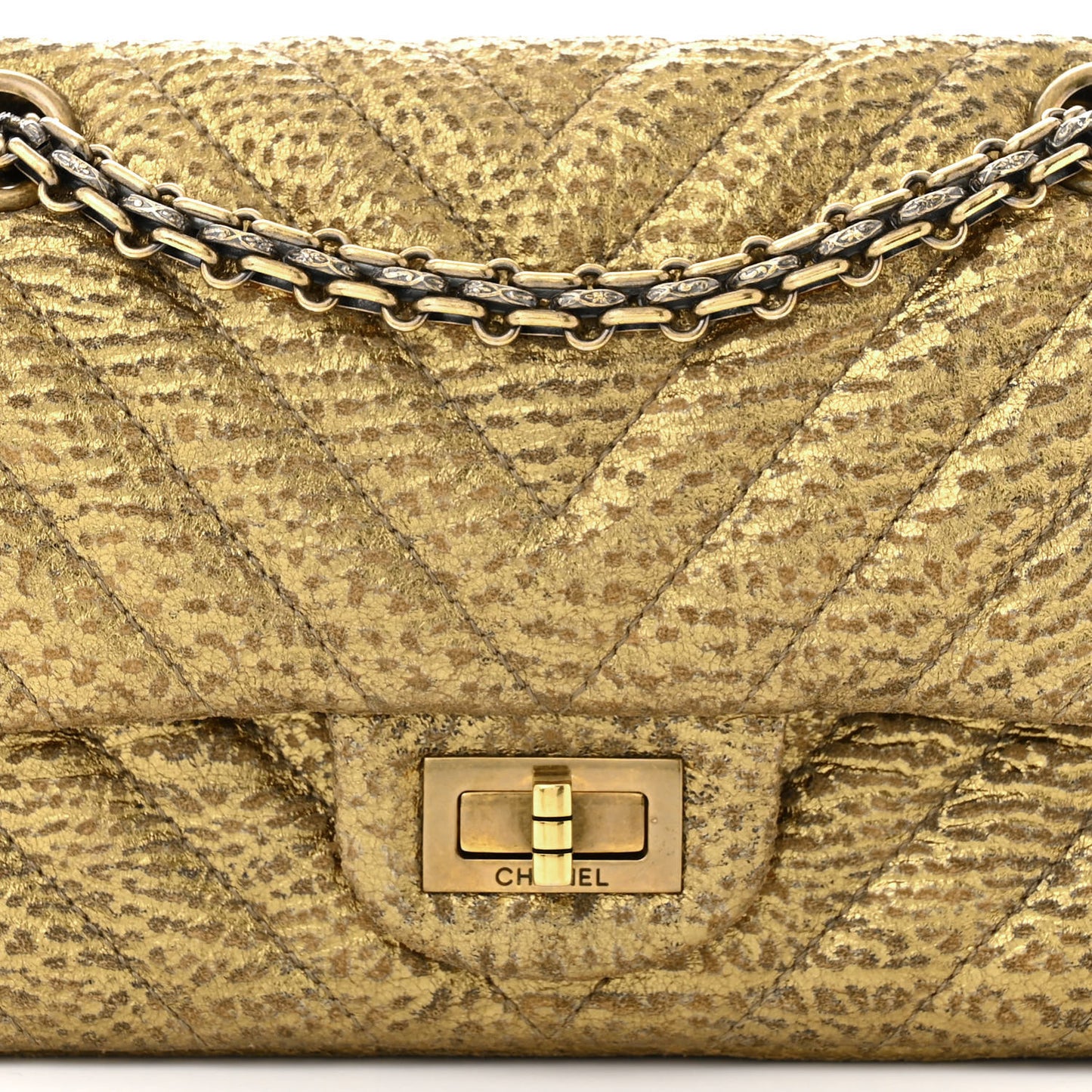 Metallic Grained Calfskin Chevron Quilted 2.55 Reissue 224 Flap Gold