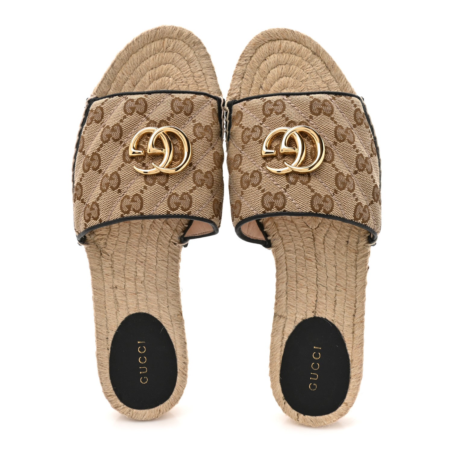 Gucci Monogram Matelasse GG Marmont Espadrille 20mm Slide Sandals 40 Beige Ebony Black 2 of 11
