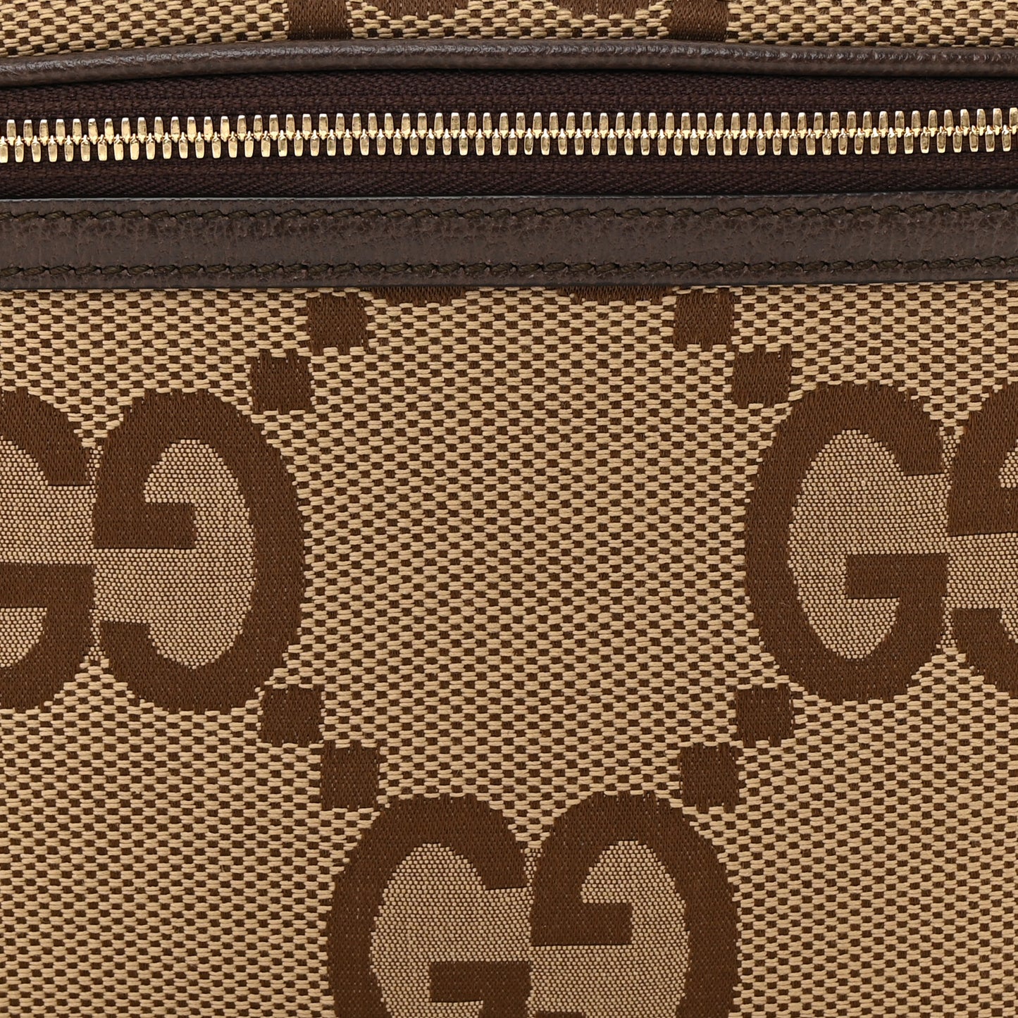 Monogram Jumbo GG Textured Dollar Calfskin Web Belt Bag Camel Ebony New Acero