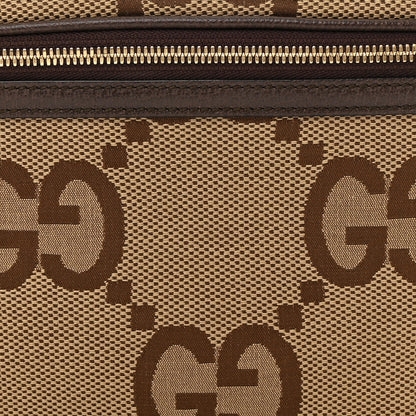 Gucci Monogram Jumbo GG Textured Dollar Calfskin Web Belt Bag Camel Ebony New Acero 8 of 10