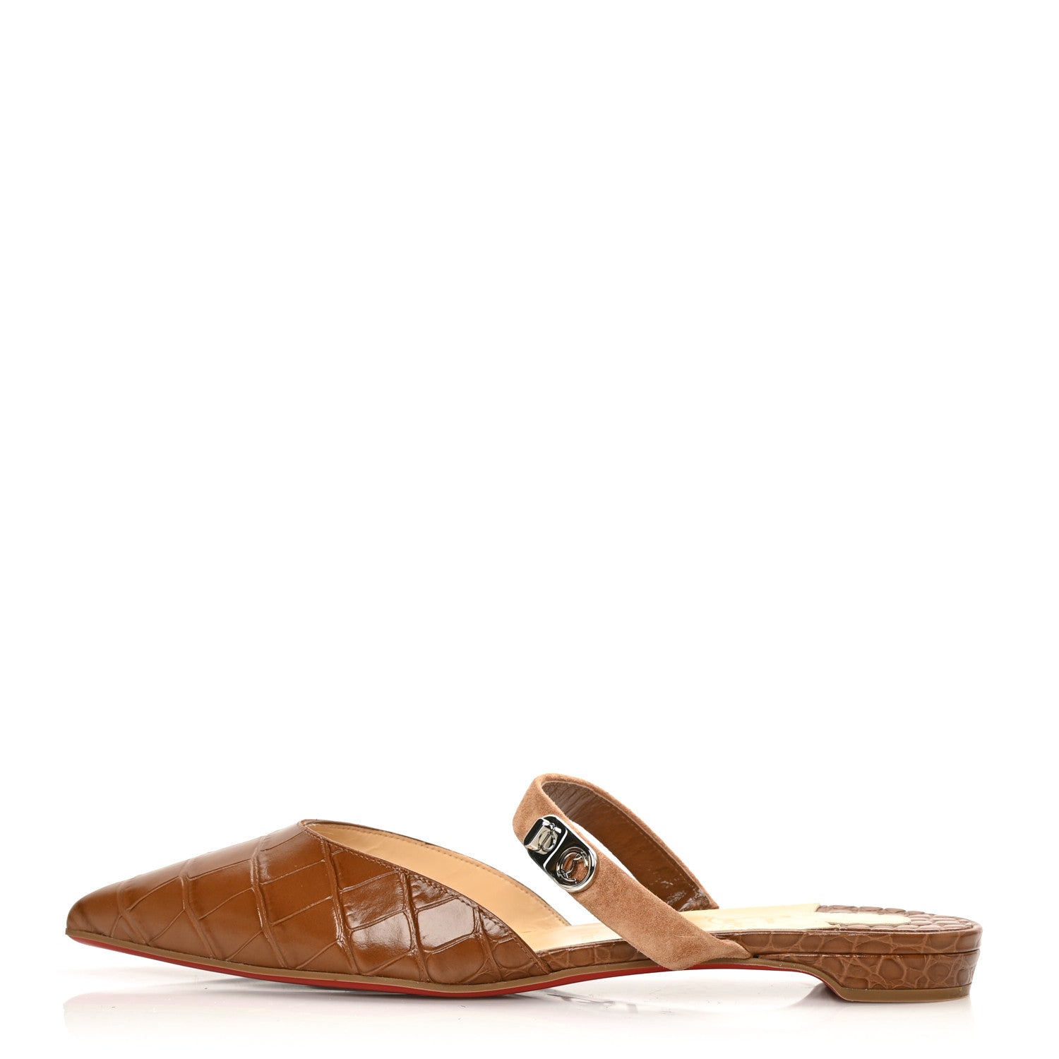 Christian Louboutin Calfskin Crocodile Embossed Choc Lock Flats 41 Biscotto 1 of 7