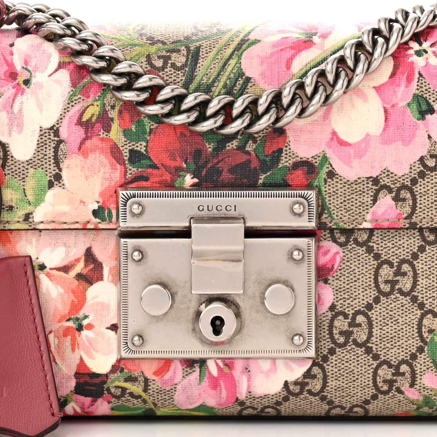 GG Supreme Monogram Blooms Small Padlock Shoulder Bag Beige Multicolor Dry Rose